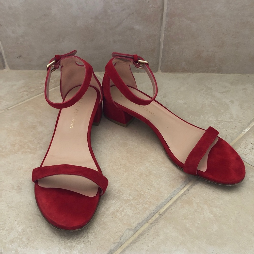 Red Suede Stuart Weitzman Sandals